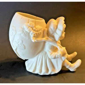 Planter Girl Holding Pot Succulent 4 1/2” Off White Sculptural Vintage Japan